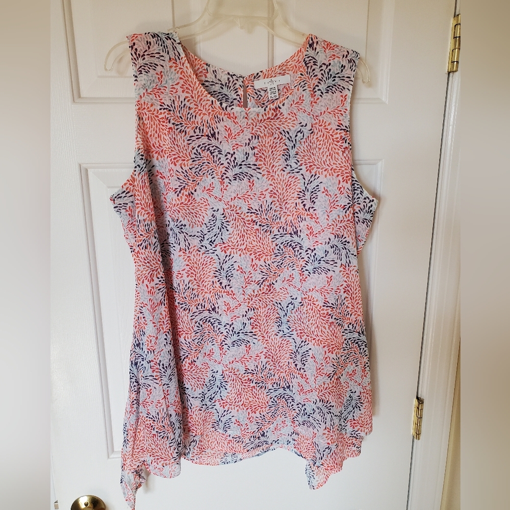 Fever XL Coral, Blue, White Flowy Sleeveless Top
